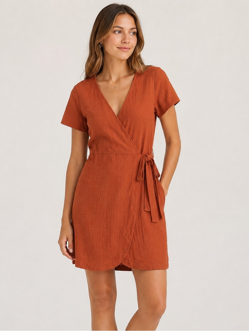 Texture & Thread by Madewell Wrap Mini Dress Size Small Rust Gauze